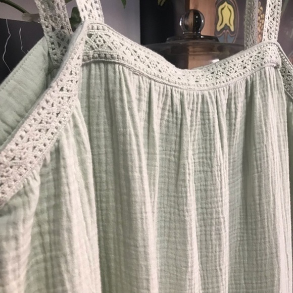 Magaschoni Pastel Mint Green Organic Gauze Crochet Tiered Midi Dress - Picture 6 of 12